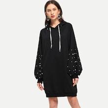 Shein Pearls Decoration Hoodie Dress