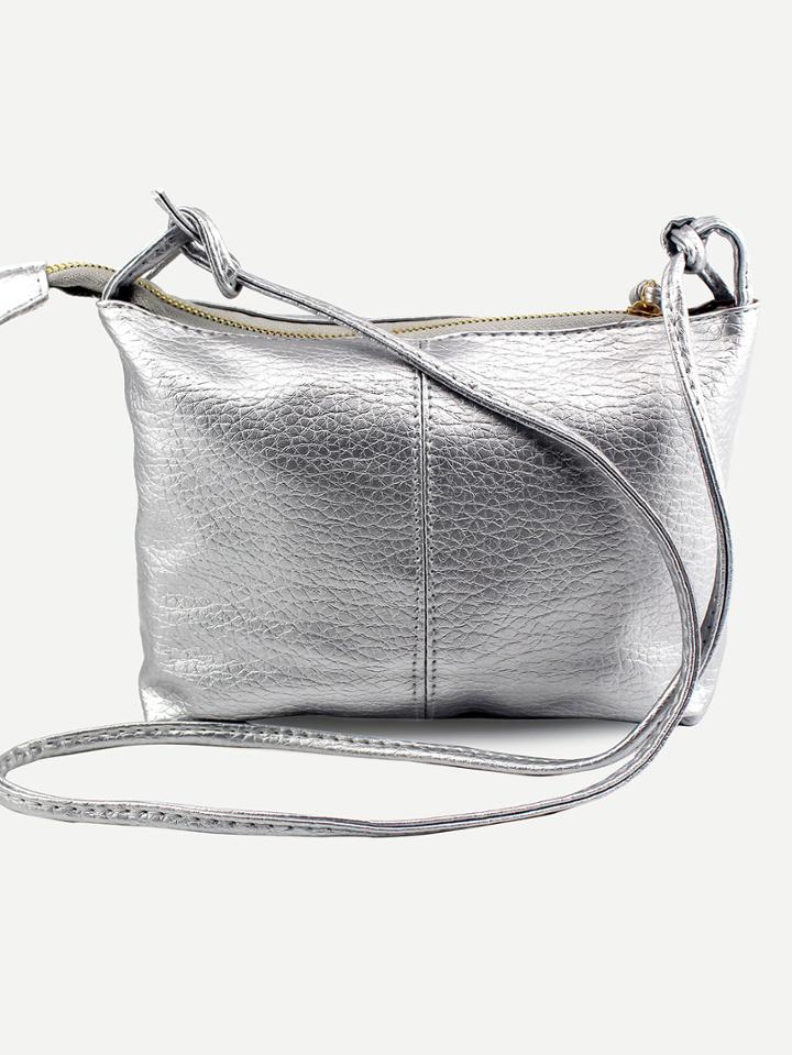 Shein Faux Leather Top Zip Crossbody Bag - Silver