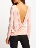 Shein Pink Long Sleeve Cross Wrap Backless T-shirt