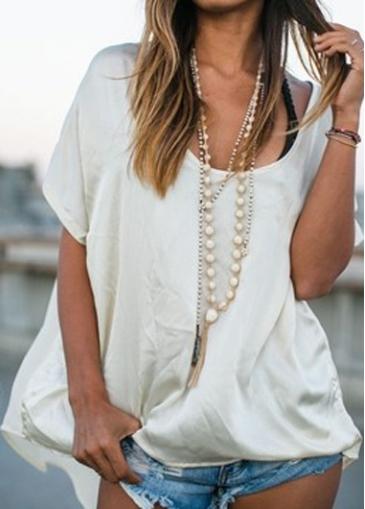 Rosewe High Low Hem Round Neck White T Shirt