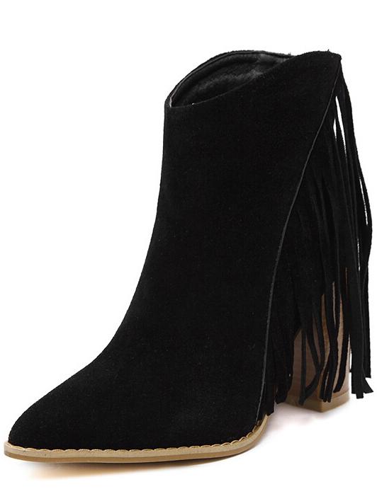 Shein Black Chunky High Heel Tassel Boots