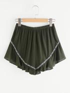 Shein Embroidered Tape Detail Frilled Crinkle Shorts
