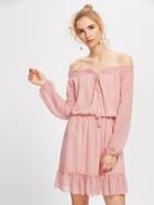 Shein Bardot Tassel Tie Frill Hem Dress