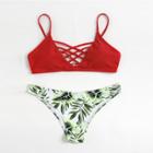 Shein Plus Criss Cross Leaf Print Bikini Set