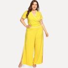 Shein Plus Warp Solid V-neck Top & Pants Co-ord