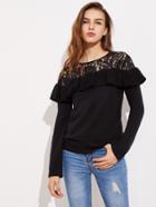 Shein Floral Lace Shoulder Frill Trim Jumper