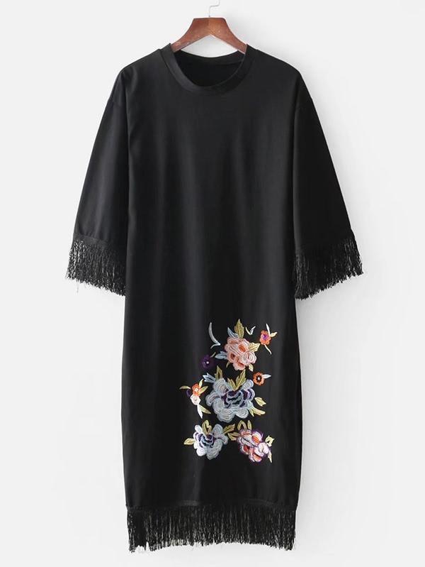 Shein Fringe Trim Embroidery Dress