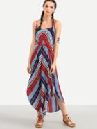Shein Multicolor Stripe Print Curved Hem Cami Dress