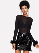 Shein Faux Fur Cuff Mesh Top