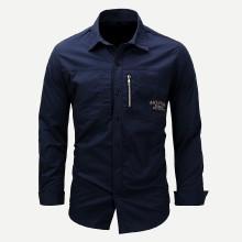Shein Men Zipper Detail Embroidery Shirt