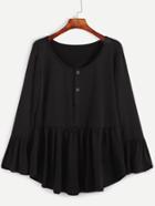 Shein Black Ruffle Hem T-shirt With Button Front