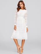 Shein Scallop Hem Embroidered Mesh Overlay Dress