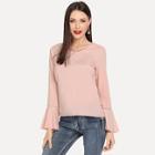 Shein Flounce Sleeve Pearl Front Blouse