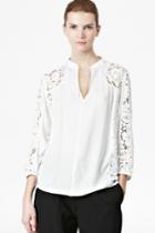 Shein White Contrast Lace Sleeve Blouse