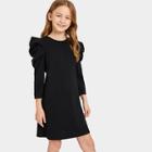 Shein Girls Puff Sleeve Solid Dress