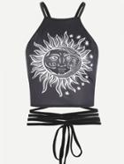 Shein Sun & Moon Print Lace Up Detail Cami Top