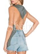 Shein Grey Sleeveless Backless Letter Print Tank Top