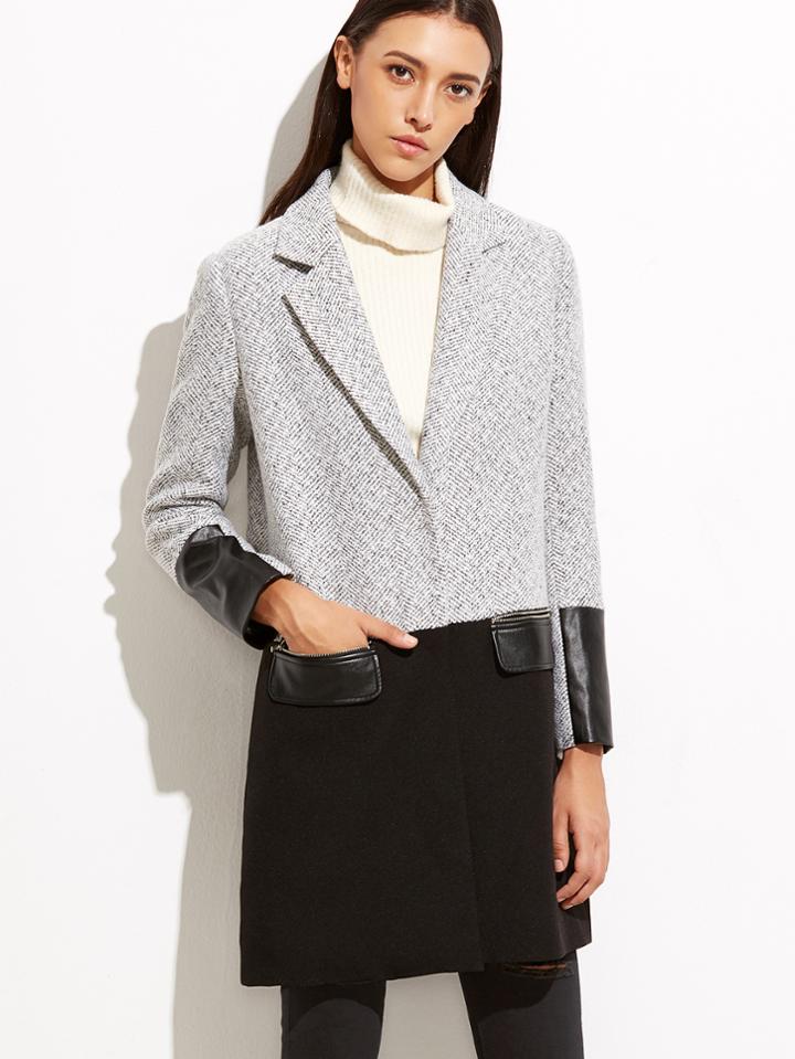 Shein Contrast Chevron Pattern Mixed Media Coat