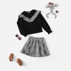 Shein Girls Plaid Ruffle Detail Pullover & Skirt Set