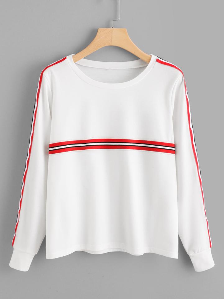Shein Striped Tape Detail Pullover