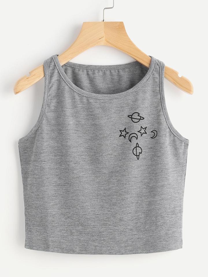 Shein Printed Slub Crop Tank Top