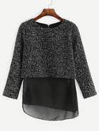 Shein Black Mesh Insert Asymmetric Zipper Blouse