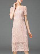 Shein Pink Crochet Hollow Out Sheath Scallop Dress