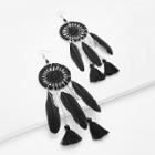 Shein Feather & Tassel Design Drop Earrings