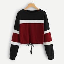 Shein Color-block Drawstring Hem Sweatshirt