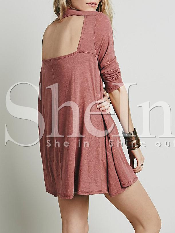 Shein Red Long Sleeve Backless Casual Dress