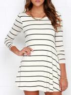 Shein White Striped Open Back Shift Dress