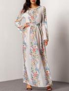 Shein Multicolor Round Neck Floral Slim Maxi Dress
