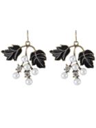 Shein Black Color Pearl Leaf Shape Earrings