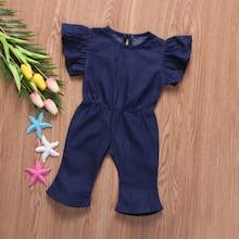 Shein Girls Ruffle Trim Denim Jumpsuit