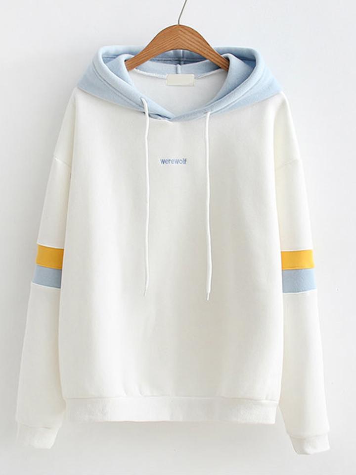 Shein Striped Sleeve Contrast Hooded Sweatshirt