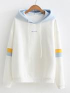 Shein Striped Sleeve Contrast Hooded Sweatshirt
