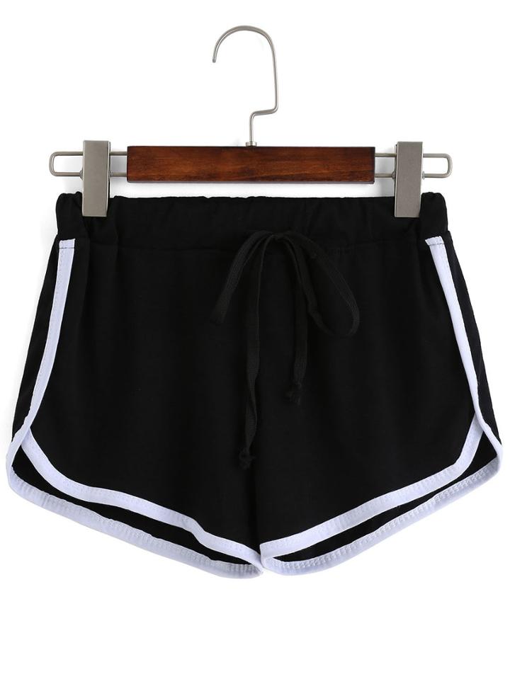 Shein Contrast Draw Cord Waist Black Shorts