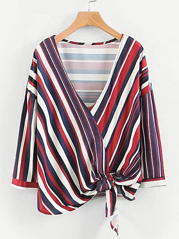 Shein Multi Stripe Surplice Neckline Top