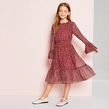 Shein Girls Flounce Sleeve Polka-dot Dress