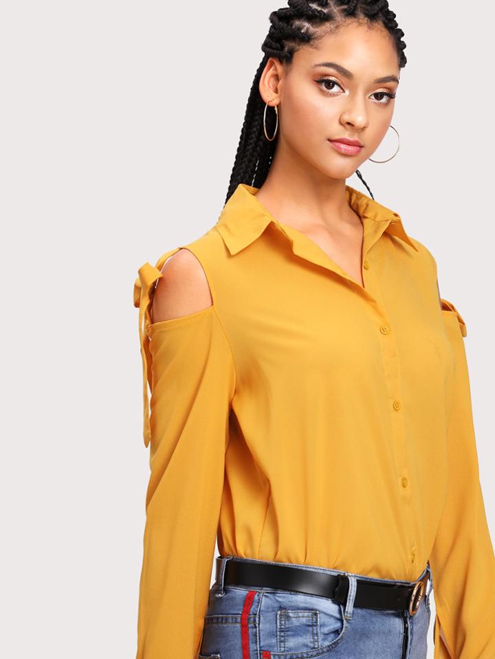 Shein Bow Tie Open Sleeve Blouse