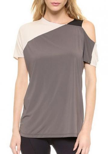 Rosewe Chic Hollow Design Color Block Short Sleeve T Shirt