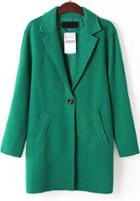 Shein Green Lapel Long Sleeve Pockets Coat