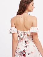 Shein Bardot Calico Print Bow Tie Back Slit Dress