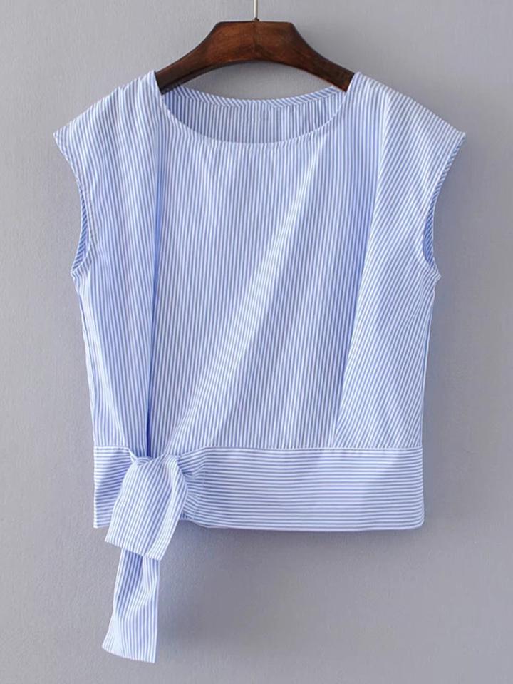 Shein Vertical Striped Knot Waist Sleeveless Top