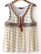 Shein Beige Embroidery Tie Neck Vest