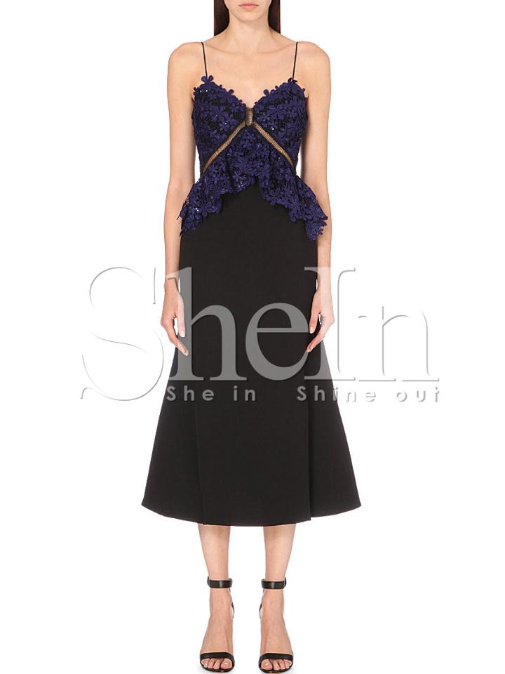 Shein Purple Contrast Crochet Knee Length Spaghetti Strap Dress