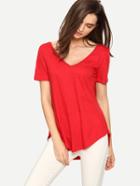 Shein Red Short Sleeve V Neck T-shirt