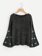 Shein Sequin And Pearl Beading Bell Sleeve Jumper