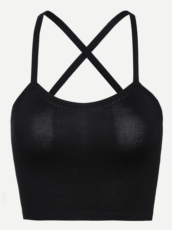 Shein Black Crisscross Knit Crop Cami Top