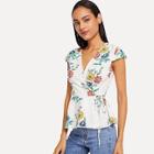 Shein Knot Front Flower Print Top